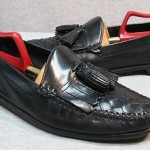 COLE HAAN “Resort” black leather TASSELED LOAFERS w/ woven vamp sz 8.5 D