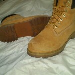TIMBERLAND mens 13 M tan LEATHER hiking fashion BOOTS
