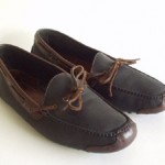 Mens COLE HAAN COUNTRY Flat Black Leather Moc Toe Driving Loafers size 9.5 D