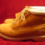 MEN’S GOLD SUEDE LEATHER HIKING BOOTS BY TIMBERLAND, SZ 8.5M; PRE-OWNED