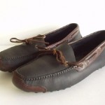 Mens COLE HAAN COUNTRY Flat Black Leather Moc Toe Driving Loafers size 9.5 D