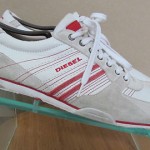 Mens sz 10 M white leather beige suede Diesel athletic tennis shoes