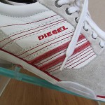 Mens sz 10 M white leather beige suede Diesel athletic tennis shoes