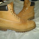 TIMBERLAND mens 13 M tan LEATHER hiking fashion BOOTS