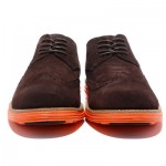 Cole Haan LunarGrand Wingtip Dark Brown Suede/Orange Mens Shoe