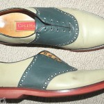 Cole Haan leather saddle buck oxfords, size 9.5, blue / taupe