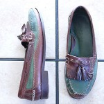 VTG. COLE HAAN COUNTRY MULTICOLORED DISTRESSED LEATHER/SUEDE TASSEL/FRINGE SHOES