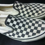 Vtg vans made in usa black white checks checkers mens slip on skate shoe size 10