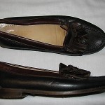 Mens Cole Haan 11 D Tan Navy Leather Slip-on Kilted Tassel Loafers Dress Casual