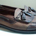COLE HAAN MENS SIZE 11.5 TWO TONE BROWN LEATHER LOAFERS SHOES TASSLES FRINGES
