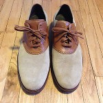 COLE HAAN mens size 14 M tan suede and brown leather saddle shoes