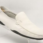 Mens shoes HUGO BOSS white leather moccasins slip on DRIVING LOAFERS sz 10.5