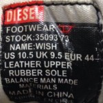 Diesel Men’s Wish Ivory W/Black Leather Sneakers Size 10.5