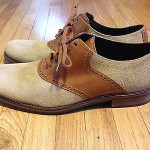 COLE HAAN mens size 14 M tan suede and brown leather saddle shoes