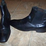 HUGO BOSS  BLACK LEATHER ANKLE BOOTS W ELASTIC SIDE & PULL LOOP SZ 10 M $29.99
