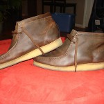 CLARKS WALLABEE BOOT US 12 WAXED BROWN LEATHER EUC