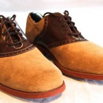COLE HAAN mens size 10.5 M tan suede and brown leather saddle shoes