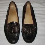 Mens Cole Haan 11 D Tan Navy Leather Slip-on Kilted Tassel Loafers Dress Casual