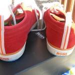 AMAZING HUGO BOSS MENS RED SUEDE LEATHER SNEAKERS EXCELLENT SZ 11 FREE SH