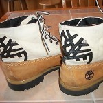Men’s Timberland Boots, size 10 1/2, Canvas Top with Large Graphics, Cool Design
