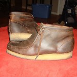 CLARKS WALLABEE BOOT US 12 WAXED BROWN LEATHER EUC