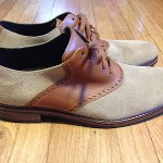 COLE HAAN mens size 14 M tan suede and brown leather saddle shoes