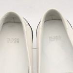 Mens shoes HUGO BOSS white leather moccasins slip on DRIVING LOAFERS sz 10.5
