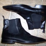 HUGO BOSS  BLACK LEATHER ANKLE BOOTS W ELASTIC SIDE & PULL LOOP SZ 10 M $29.99