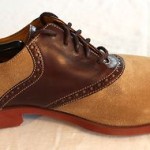 COLE HAAN mens size 10.5 M tan suede and brown leather saddle shoes