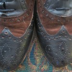 COLE HAAN BRAGANO TWO TONE BLACK LEATHER SADDLE BY LIGHT BROWN SUEDE SZ 9.5M