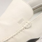 Mens shoes HUGO BOSS white leather moccasins slip on DRIVING LOAFERS sz 10.5