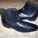 HUGO BOSS  BLACK LEATHER ANKLE BOOTS W ELASTIC SIDE & PULL LOOP SZ 10 M $29.99