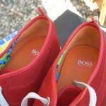 AMAZING HUGO BOSS MENS RED SUEDE LEATHER SNEAKERS EXCELLENT SZ 11 FREE SH