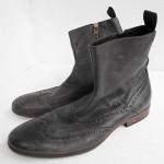 HUGO BOSS black distressed leather wingtip retro made Italy ankle boots 40 7D