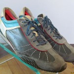 Mens size 12 M leather Diesel low profile athletic sports shoes gray teal beige