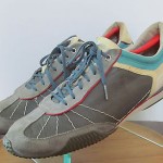 Mens size 12 M leather Diesel low profile athletic sports shoes gray teal beige