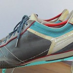 Mens size 12 M leather Diesel low profile athletic sports shoes gray teal beige