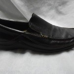 COLE HAAN BLACK LEATHER LOAFER W/BROWN STITCHING SIZE 10.5 M