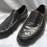 COLE HAAN BLACK LEATHER LOAFER W/BROWN STITCHING SIZE 10.5 M