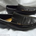 COLE HAAN BLACK LEATHER LOAFER W/BROWN STITCHING SIZE 10.5 M