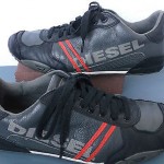 Diesel, Gray Black Leather Fashion Sneakers. Mens Sz. 10