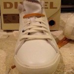 $110 Diesel Midday Designer Sneaker SZ 9 Eur 42 White Extra Orange laces NIB