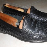Cole Haan Mens  Woven Penny Loafer  Black Leather Size 8 D EUC