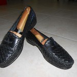 Cole Haan Mens  Woven Penny Loafer  Black Leather Size 8 D EUC