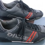 Diesel, Gray Black Leather Fashion Sneakers. Mens Sz. 10