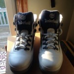 Timberland waterproof boots/ White and Navy Blue/Mens Size 7 M