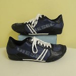 Men’s Diesel Leather Black Blue Casual Sneakers Shoes US 10 EUR 43