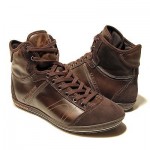 $245 Hugo Boss Dark Brown Leather Sneakers Mid Boots Mens Shoes 8 41 Trainers .5