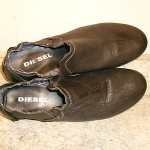 NICE SLIGHTLY USED PAIR MENS DIESEL CASUAL BLACK LEATHER SLIP ON SHOES SIZE 11