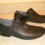 NICE SLIGHTLY USED PAIR MENS DIESEL CASUAL BLACK LEATHER SLIP ON SHOES SIZE 11